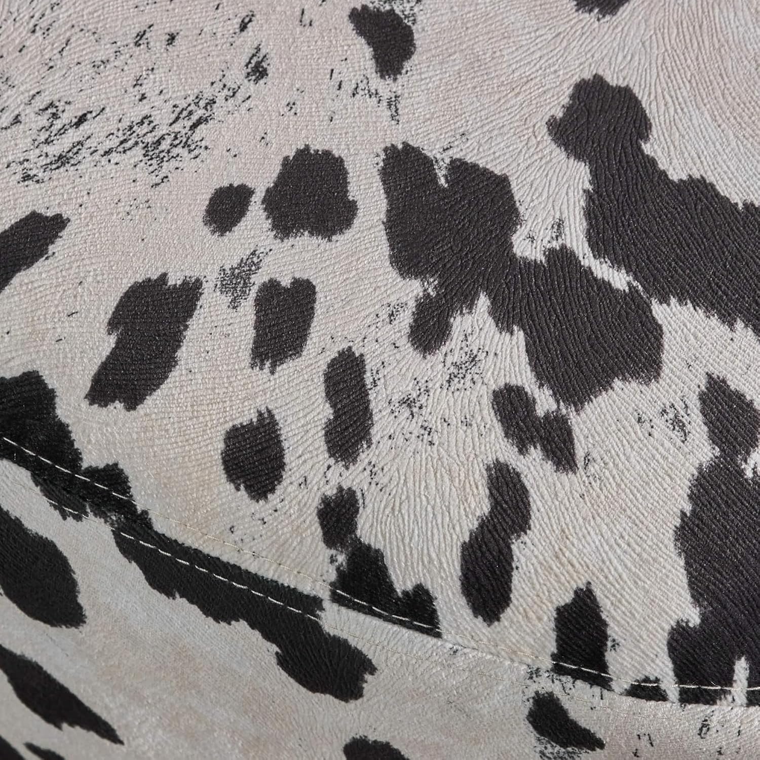 Modern Ottoman, Cow-Shaped Velvet Accent Footstool with Birch Legs for Living Room, Bedroom, Porch, Garden, Balcony Decor, Artsy Animal Print Foot Stool, Cute Foot Rest for Couch Sofa(Black + White
