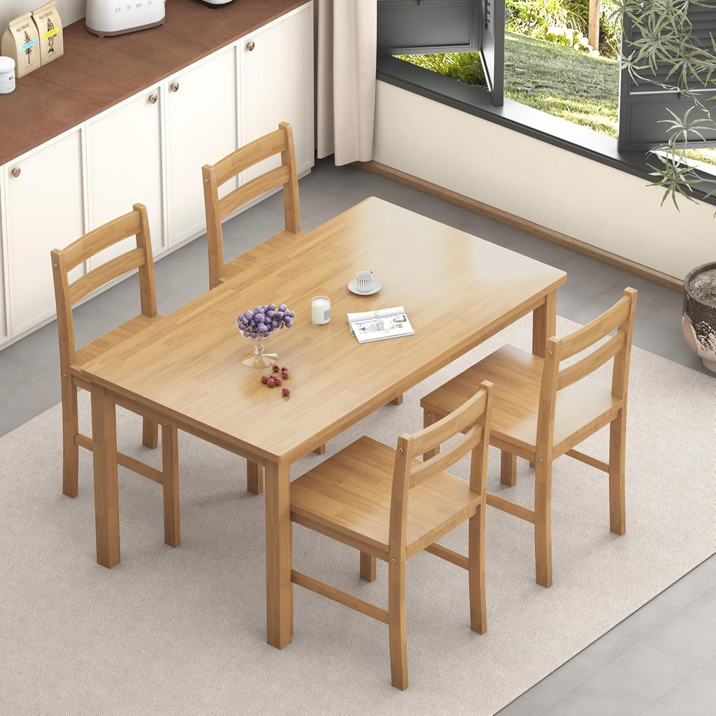 43.3 inch Solid Wood Indoor Modern Rectangular Dining Table Set for 4, Table and 4 Solid Wood Dining Chairs for Kitchen, Bar, Living Room, Breakfast Nook, Natural