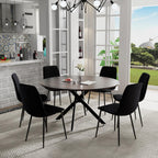 5 Piece Circle Dining Table Set for 6, 47 Inch Wood Dining Table & Black Velvet Upholstered Chairs with Sturdy Black Metal Legs, Round Kitchen Table Set for Kitchen Dining Room, Living Room
