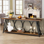 Tribesigns 70.9 inch Extra Long Console Table, Industrial Sofa Table Behind Couch with 2 Tier Storage Shelf, Narrow Entryway Hallway Accent Table for Living Room, Rustic Brown