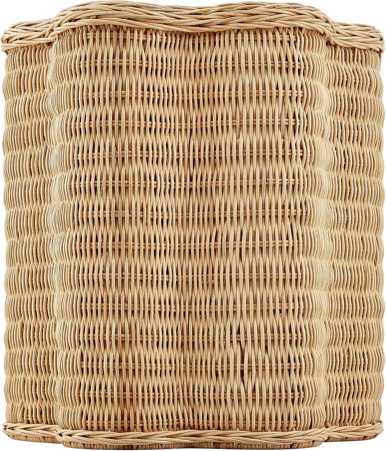 Modway Erika Scalloped Natural Rattan Side Table in Natural – 16 Inch Small Round Accent Stool with Flower-Shaped Top for Living Room, Bedroom, or Covered Patio