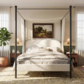Christopher Knight Home Queen Size Upholstered Canopy Bed Frame with Boucle Fabric, Curved Headboard and Iron Legs, Modern Platform Bed Frame with Slats No Box Spring Needed, White