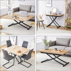 Space Saving Folding Dining Table, Adjustable Height Foldable Coffee Table with Wooden Tabletop and Metal Legs, Small Transformer Kitchen Table for Apartment, Living Room, Dining Room