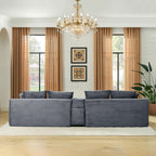 ERYE 127" U-Shaped Cloud Sectional Couch Oversized Modular Compressed Sectional Sofa with Ottoman Chaise Lounges & Console, Plush Corduroy Symmetrical Sofa, Grey