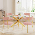 36" Round Dining Table Set for 4, Small Round Kitchen Table with 4 Boucle Dinner Chairs, Modern Circle 5 Piece Glass Dining Table with Metal Legs(Pink&Gold)