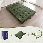 MAXYOYO Floor Sofa Couch, 6 Inch Tri-Fold Floor Sofa Bed, Folding Mattress with Handles, Soft Faux Fur Folding Bed with Supportive Foam Filling, Portable Couch for Living Room, Full, Dark Green