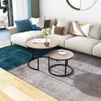 HOMERECOMMEND Round Coffee Tables Nesting Side Set of 2 End Tables for Living Room,Round Table with Solid Powder-Coated Metal Frame Natural Wood Color
