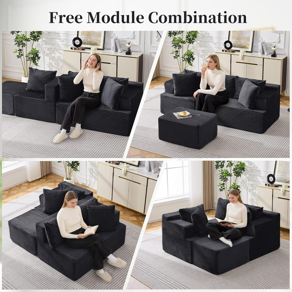 Korser Cloud Modular Sectional Sofa with L-Shaped, Couches for Living Room, Fluffy Comfy Corduroy Deep Seat with Ottoman, Bedroom, Apartment, No Assembly Required