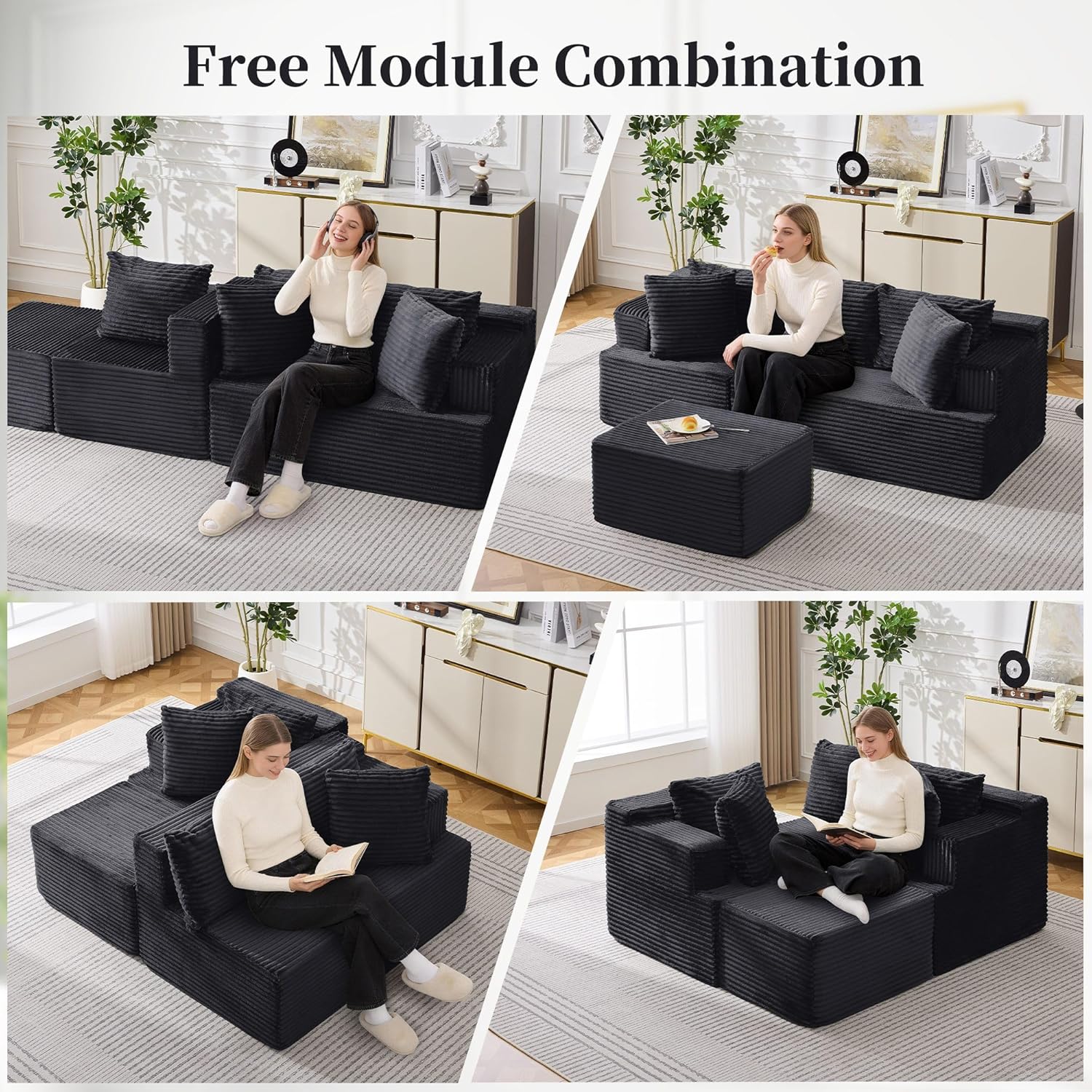 Korser Cloud Modular Sectional Sofa with L-Shaped, Couches for Living Room, Fluffy Comfy Corduroy Deep Seat with Ottoman, Bedroom, Apartment, No Assembly Required