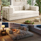 78.8" Couch for Living Room, Futon Sleeper Sofa Bed | Convertible Sofa Bed, Corduroy Pull Out Couch Loveseat with Storage Pocket, Modular Design, No Assembly, White