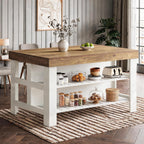 Tribesigns 55.1-Inch Kitchen Island with Seating and Storage, 3-Tier Large Farmhouse Island Table with Large Countertop and Leg Room for Kitchen Dining Room (Brown and White)