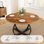 HIPIHOM 43.3"-59" Extendable Round Dining Table for 4-6 People, Modern Kitchen Oval Dining Table with Sturdy X-Base Metal Legs, Space Saving, MDF Board for Kitchen Dining Room (Vintage Brown)
