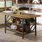 Tribesigns 62.99-Inch Kitchen Island with Storage, Kitchen Island Table with 2 Shelves and Large Worktop, Industrial Bar Table, Easy to Assemble, Rustic Brown (Stools Not Included)