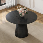 Black Round Dining Table for 4-6, Modern Wood Kitchen Table, 45" Circle Dining Table with Pedestal for Kitchen,Living Room,Apartment,Restaurant,Small Spaces