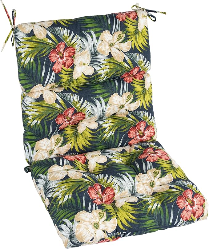 Magpie Fabrics Indoor Outdoor Tufted High Back Chair Cushion Set of 2, Waterproof All-Weather Deep Seating Rocking Chair Patio Chaise Lounge Sun Lounger Chair Cushions(Midnight Blue Floral)