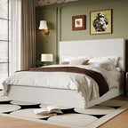 Allewie Queen Bed Frame, Adjustable Corduroy Headboard, Platform, White