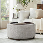 Zihanhome 30 Inch Round Storage Ottoman, Ottoman Coffee Table with Lift Off Lid, Boucle Modern Ottomans with Storage for Living Room, Bedroom, Apartments (White and Gray Striped)