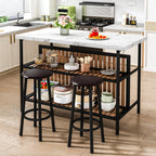 DKLGG Kitchen Island with Stools & Storage, Modern Dining Table Set for 2, 3 Piece Kitchen & Dining Room Sets Island Table for Small Space, Apartment, Home Bar, White