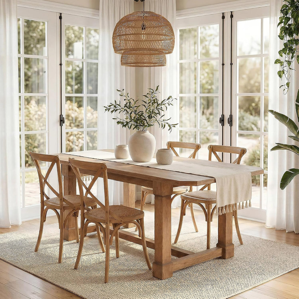 63" Solid Wood Dining Table, Rectangular Kitchen Table with Sturdy Legs, Rustic Wooden Dinner Tables for 4-6, Dining Room, Living Room, Natural Finish