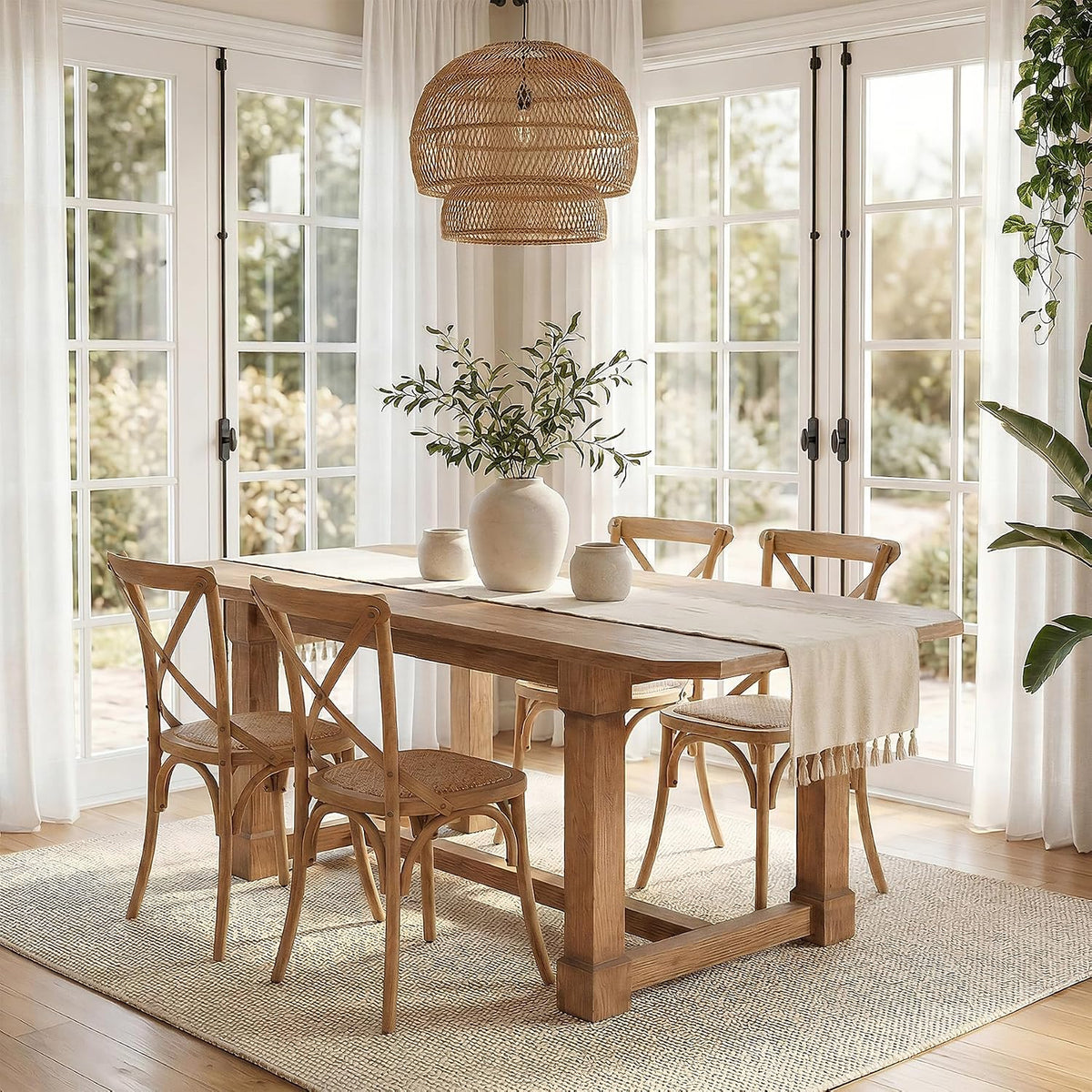 63" Solid Wood Dining Table, Rectangular Kitchen Table with Sturdy Legs, Rustic Wooden Dinner Tables for 4-6, Dining Room, Living Room, Natural Finish
