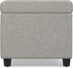 SIMPLIHOME Avalon 54" Wide Linen Look Fabric Storage Ottoman in Cloud Grey | Contemporary lift-top ottoman with high-density foam; rectangle storage bench or coffee table for living room or entryway.