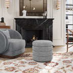 allamazing Storage Ottoman, Round Ottoman with Storage, Vanity Stool Foot Rest with Removable Lid, Round Boucle Upholstered for Living Room Pouf Footstool