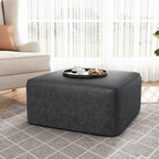 Christopher Knight Home Ellis Faux Leather Ottoman Footstool, Square Pouf Poufee Footrest Ottoman Large Seat, Modern Side Table for Living Room Bedroom Home Decor Gifts, Black