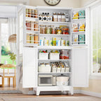 GAIOUS 74.8" Tall Metal Food Cabinet, White Kitchen Pantry Cabinet Cupboard | Food Storage, Kitchen Organizer, Storage Cabinet with 4 Door and 4 Adjustable Shelves, Steel Freestanding, for Dining Living