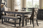 Signature Design by Ashley Tyler Creek Farmhouse Upholstered Dining Room Bench with Tapered Legs, Heavy Woven Fabric, Wood, 19.5" High Seat, Black & Gray