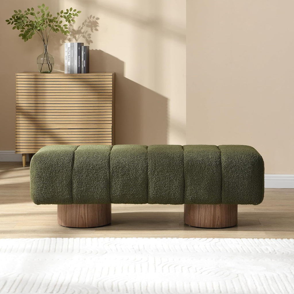 Christopher Knight Home Manila 50" Boucle Fabric Dining Bench, Rectangular Upholstery Ottoman Bench, Bedroom End of Bed Footstool, Living Room Extra Seat Footrest, No Assembly Needed, Jungle Green