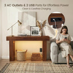 47" Narrow Console Table with Socket & Sensor Light, Farmhouse Entryway Table, Behind Couch Table, Hallway/Living Room/Couch Armrest Table, Dark Walnut