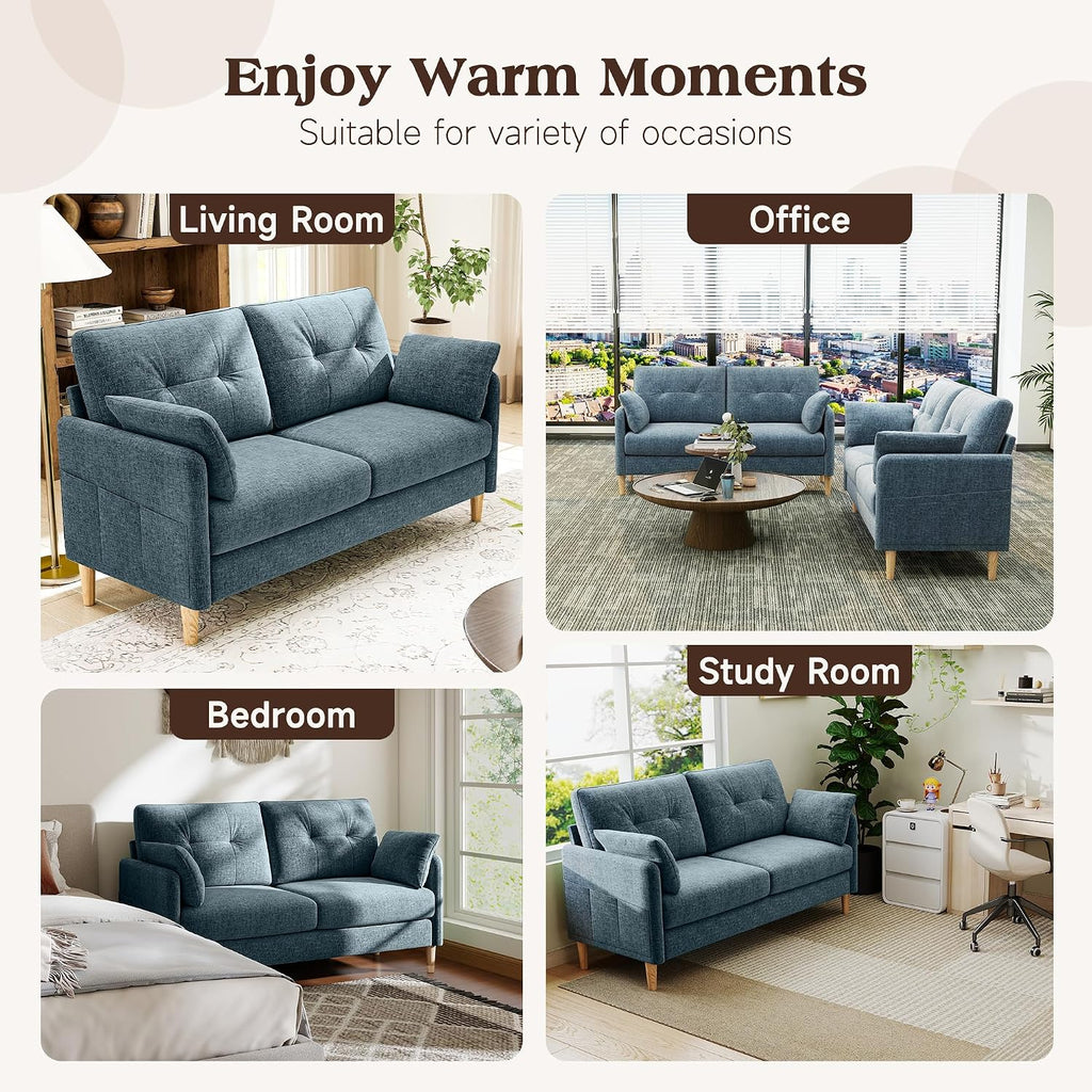 Ihanherry Loveseat Sofa, 64.6" Small Love Seat for Small Spaces, Soft Chenille Fabric Couches for Living Room with Throw Pillow and Removable Cushion Cover, Couches for Bedroom, Apartment, Office