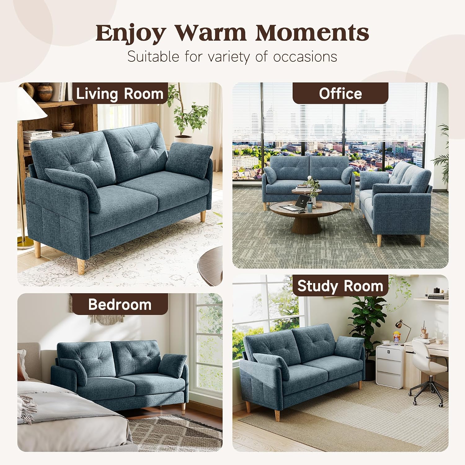 Ihanherry Loveseat Sofa, 64.6" Small Love Seat for Small Spaces, Soft Chenille Fabric Couches for Living Room with Throw Pillow and Removable Cushion Cover, Couches for Bedroom, Apartment, Office