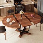 iPormis 59'' Extendable Round Dining Table for 4 to 6, Kitchen Table with Sturdy X-Base Metal Legs, MDF Board with Backboard Clasp, Space Saving, Easy Assembly, Kitchen, Dining Room, Walnut