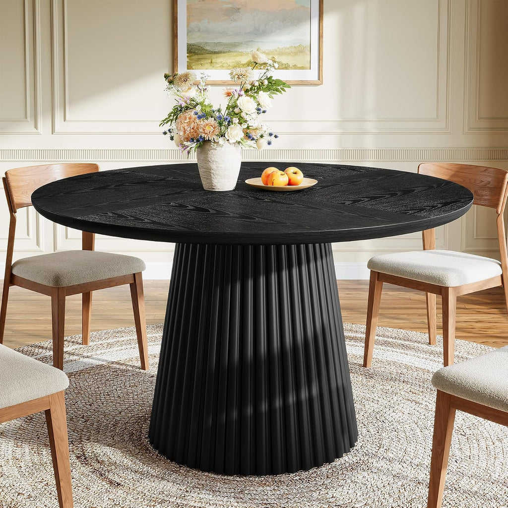 Tribesigns 47" Round Dining Table for 4-6 People, Farmhouse Circle Kitchen Table with Heavy Duty Fluted Pedestal Base for Dining Room, Kitchen, Living Room (Table Only)