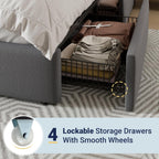 Allewie Modern Full Size Platform Bed Frame with 4 Storage Drawers
