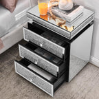 SSLine 3-Drawer Mirrored End Table,Mirrored Nightstand End Tables Bedside Table,Silver Finished Mirror Accent Side Table for Bedroom, Living Room, Entryway,Hallway