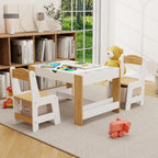 GDFStudio Kids 2-in-1 Activity Table & 2 Chairs Set LEGO-Compatible Play Table with Whiteboard Top, Storage Compartments & Canvas Drawer Chairs, Wooden Learning Desk Furniture for Playroom, White