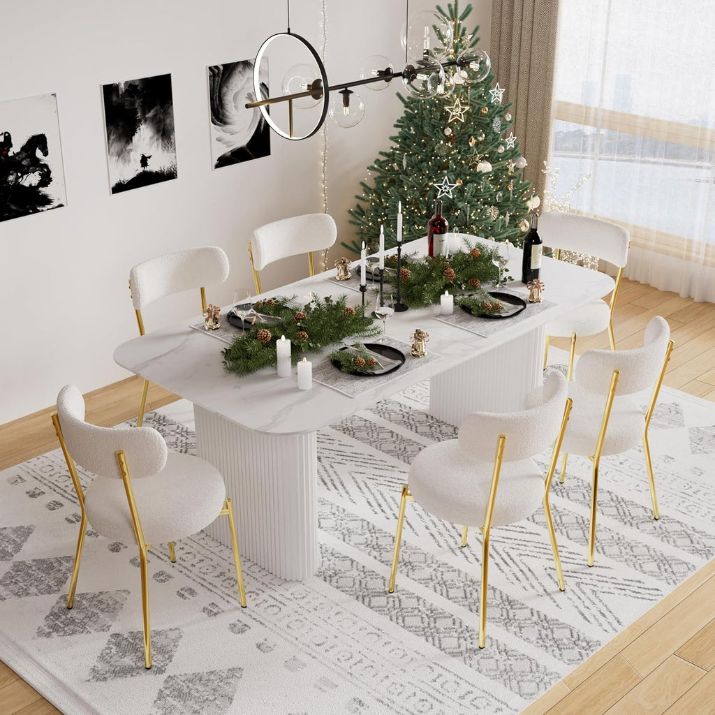 Oval Dining Table for 4-8 People, 70" Long Large Kitchen Table with Thick Sturdy Ripple Legs, Modern Spacious Rectangle Accent Dining Room Table for Dining Room/Kitchen/Apartment (Faux Marble&White)