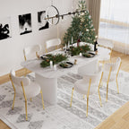 Oval Dining Table for 4-8 People, 70" Long Large Kitchen Table with Thick Sturdy Ripple Legs, Modern Spacious Rectangle Accent Dining Room Table for Dining Room/Kitchen/Apartment (Faux Marble&White)