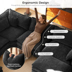 ELUCHANG 114" Oversized V-Shaped Cloud Couch Modular Sectional Sofa with Throw Pillows, 6-Seats w/Corner Comfy Double Layer Upholstered Deep Sofa for Living Room, DIY Combination, Chenille Black