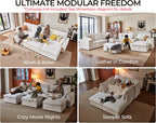 124.8'' Oversized Modular Sofa Comfy Cloud Couch with Storage Wide L-Shaped Sectional Sofa Set with Chaise for Living Room, Covers Washable, 4-Seater with Ottoman, Chenille, White