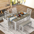 Harper & Bright Designs Rustic 6-Piece Dining Set with Table, 4 Upholstered Chairs & Bench | Farmhouse Kitchen Table Set for Dining Room (Brown + Whitewash)