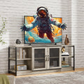 Amyove TV Stand for 65+ Inch TV, Industrial Entertainment Center TV Media Console Table, Farmhouse TV Stand with Storage, Mesh Door and Shelves, Gray TV Console Cabinet Furniture for Living Room