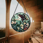 Stained Glass Window Hanging - Teal Sleeping Mermaid Suncatcher for Door Terrace Garden Home Decor, Sea of Flowers Sun Catcher Birthday Gifts for Lovers Women Men Dad Mom Nana 7.8 in