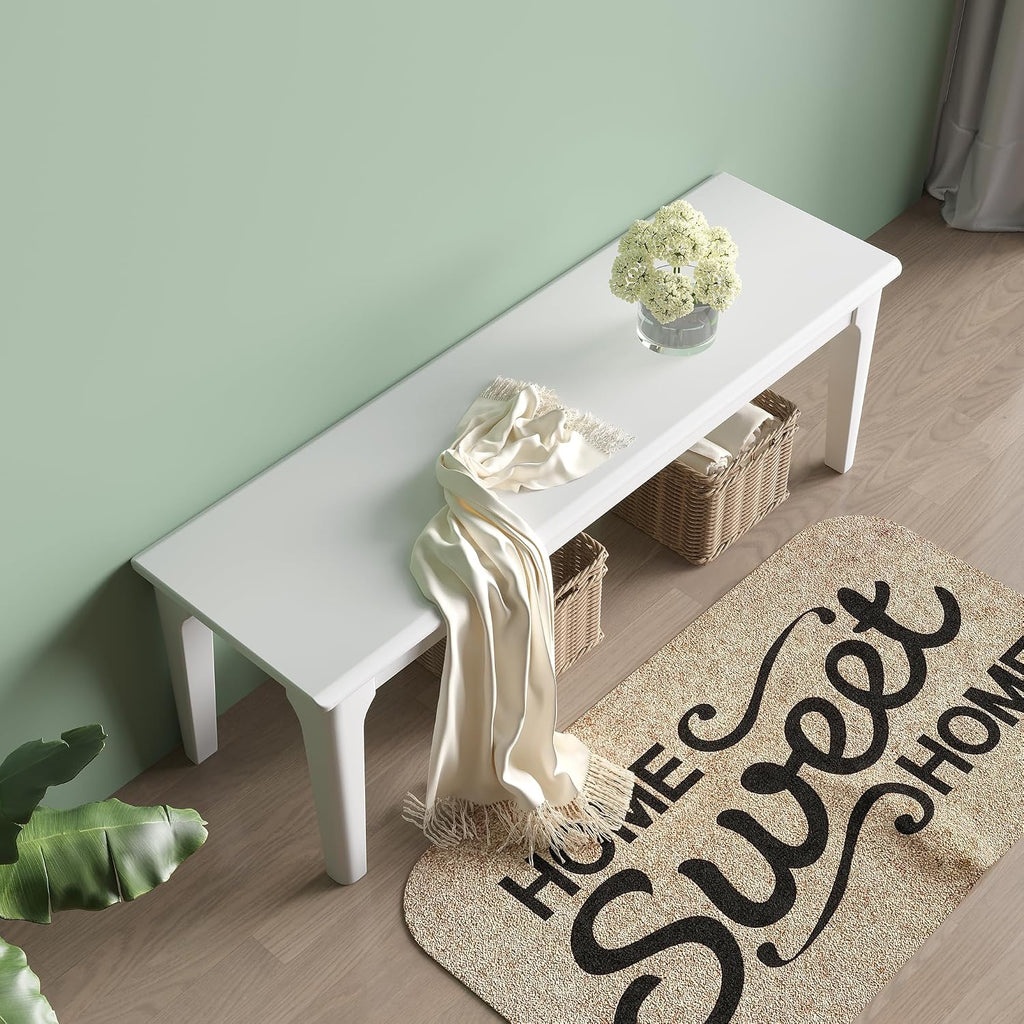 Dining Bench Wood Solid Oak Wooden Bed End＆Entryway Bench for Bedroom Living Room Kitchen(White)