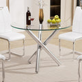 Round Glass Dining Room Table for 2-3, Modern Tempered Glass Top, Sturdy Chrome Legs, Adjustable Foot Pads, Kitchen Table for Living Room, Dining Room, Tea, Home, 35.5 Inch, Round Silver Base