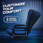 Maple99 Swivel Floor Gaming Chair - Video Lounger Enjoy 6 Different Positions, Adjustable Backrest, Removable Arm Rests, Folds to Store, Stylish Blue with Black Center Stripe