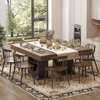 Dining Table for 4-6 People, 55 Inches Dinner Table with Drawers and Open Storage, Wooden Pedestal Base, Rectangular Farmhouse Kitchen Table for Kitchen, Living Room