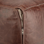 SIMPLIHOME Sheffield 18" Wide Square Genuine Leather Pouf in Brown | Distressed brown boho footrest, extra seating and accent piece for living room or bedroom, assembled; pouf ottoman.
